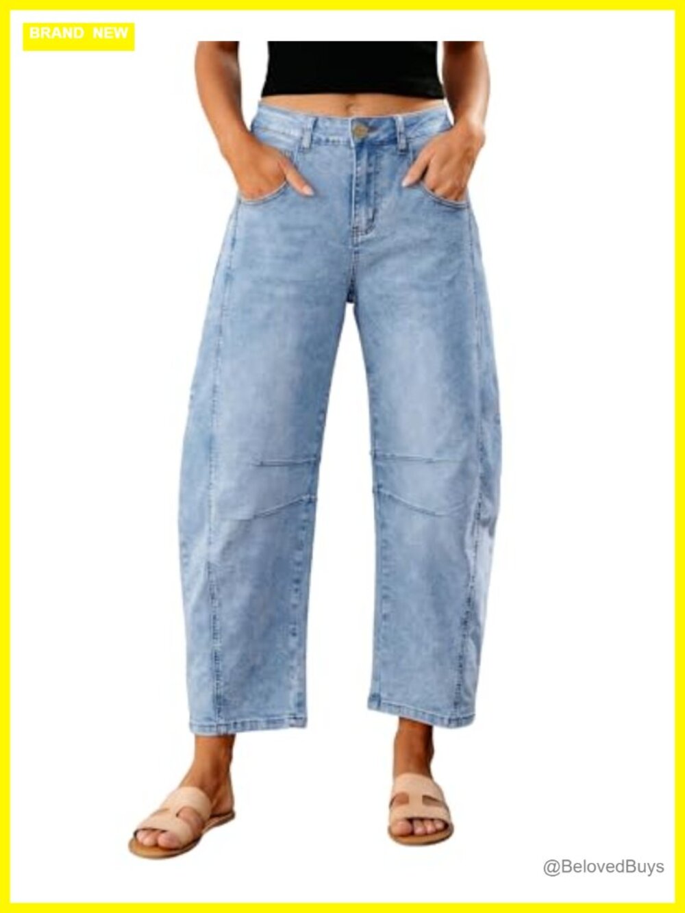 High Waist Barrel Jeans Cropped Stretch Denim Wide Leg Pants